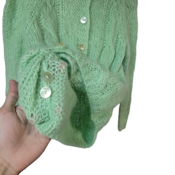 Vintage Mohair Knitwear Cozy Casual Chic style Spearmint Button up Knit cardigan - Picture 7 of 10